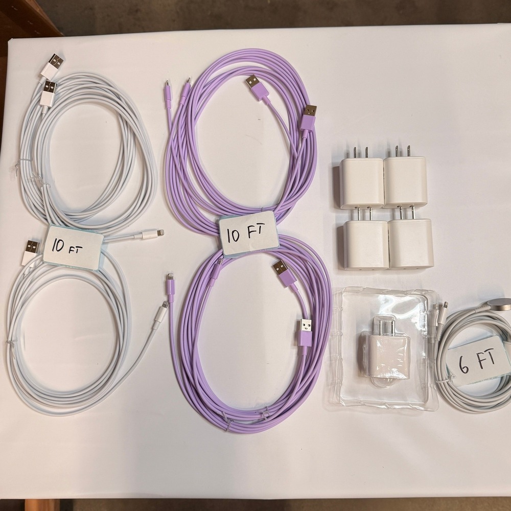 Set of 13 - 7 USB-A to Lightning‎ Cables 10ft, 5 Adapters, 3-in-1 Watch Cable